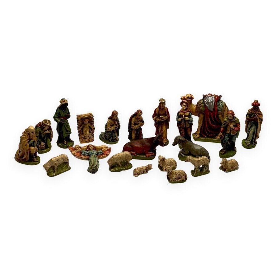 Lot gipsen beschilderde kerststal figuren (21x), Diversen, Kerst, Ophalen of Verzenden, Gebruikt