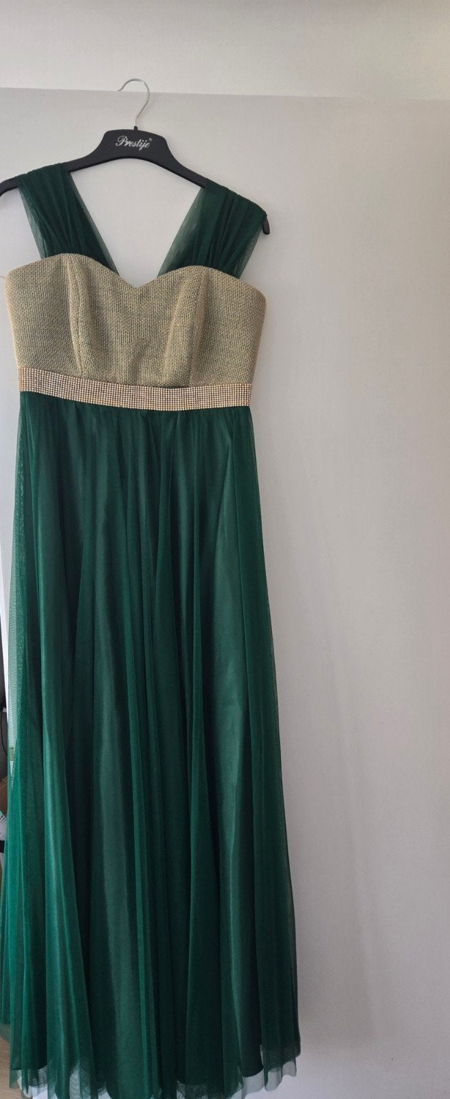 Elegante avondjurk groen met goud, maat M/L, Kleding | Dames, Gelegenheidskleding, Maat 38/40 (M), Ophalen of Verzenden, Zo goed als nieuw