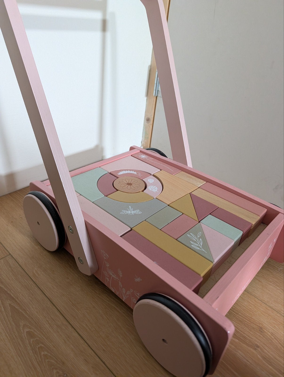 Houten loopwagen met blokken - Roze, Ophalen, Zo goed als nieuw, Overige typen