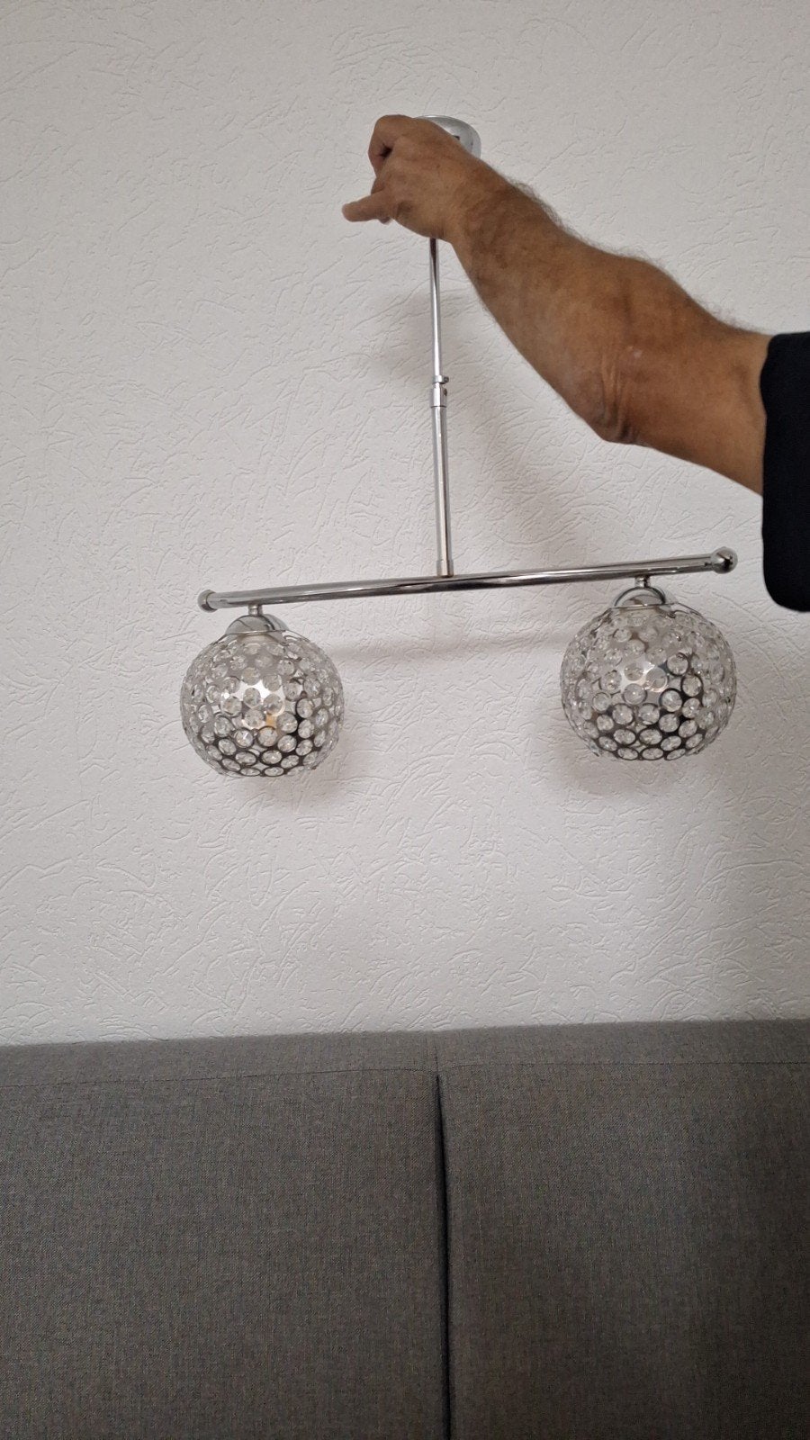 Moderne hanglamp met kristallen bollen, Huis en Inrichting, Ophalen, E14 (klein), Zo goed als nieuw, Glas