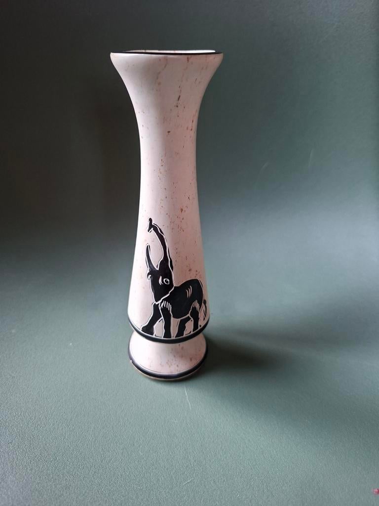 Vintage vaas met Afrikaanse olifant en boom decoratie, Antiek en Kunst, Ophalen of Verzenden