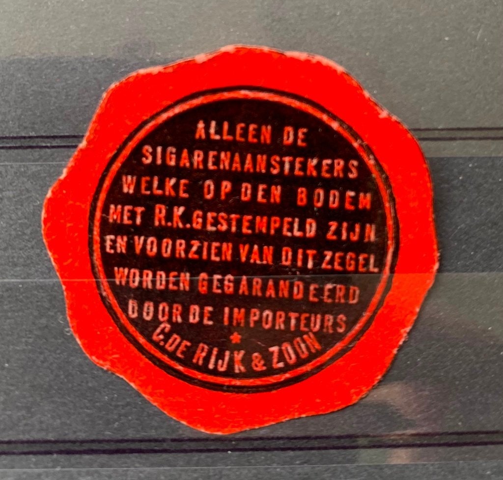 Sluitzegel Aanstekers sigaren C de Rijk & Zoon, Postzegels en Munten, Verzenden, T/m 1940, Gestempeld
