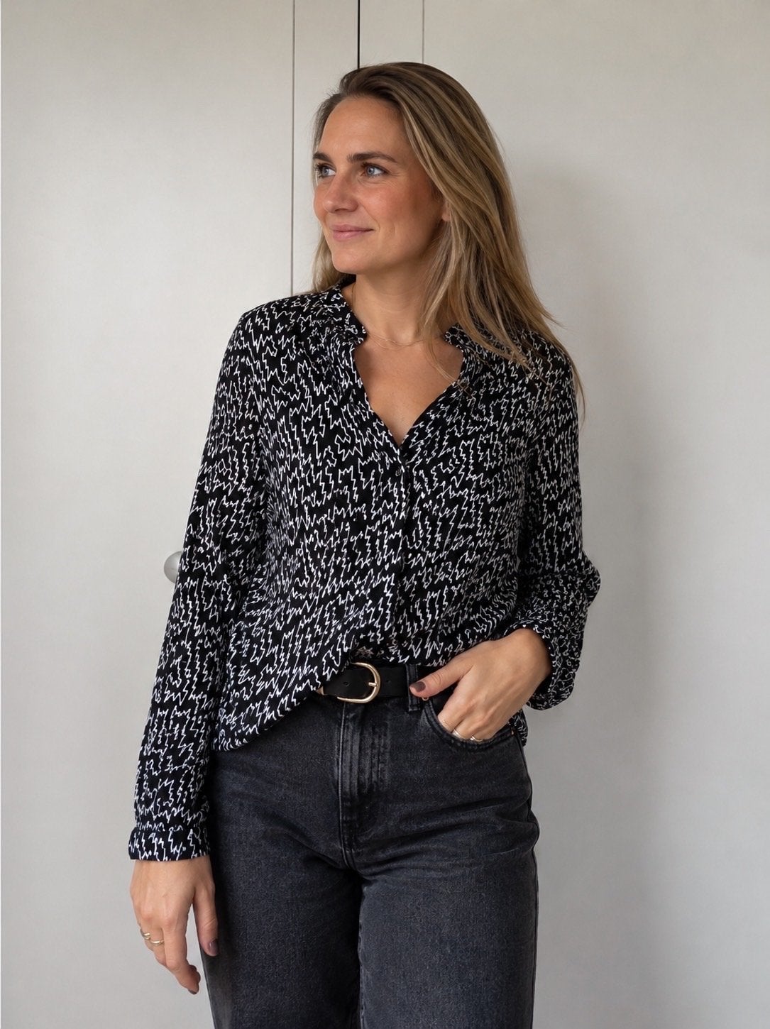 Eksept Blouse met Bliksemprint - Maat L, Verzenden, Zo goed als nieuw, Maat 42/44 (L), Zwart