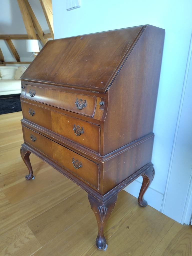 Vintage bureau, Huis en Inrichting, Bureaus, Gebruikt, Secretaire, Antiek, Hout, Bruin, Met lades, Opbergruimte, Ophalen