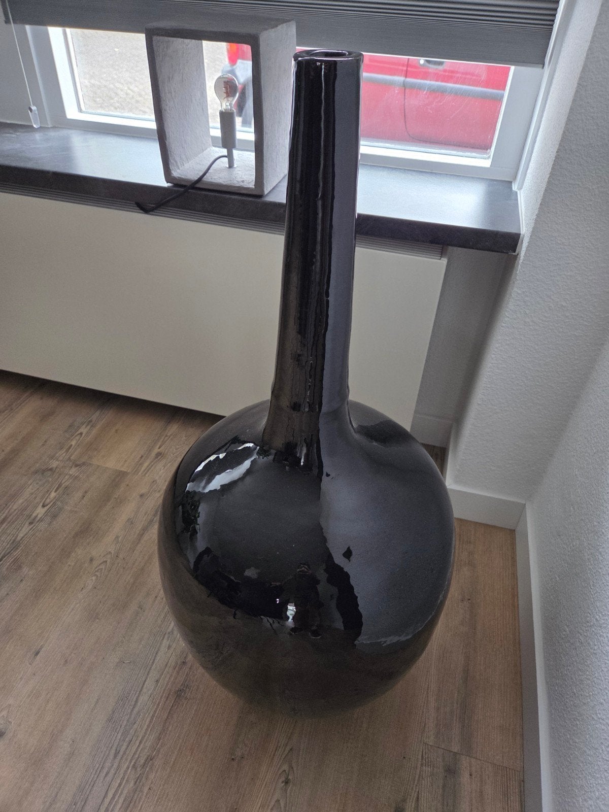 Grote zwarte glazen vaas - 95 cm hoog, 40 cm doorsnee, Huis en Inrichting, Woonaccessoires | Vazen, Ophalen, Zwart, 75 cm of meer