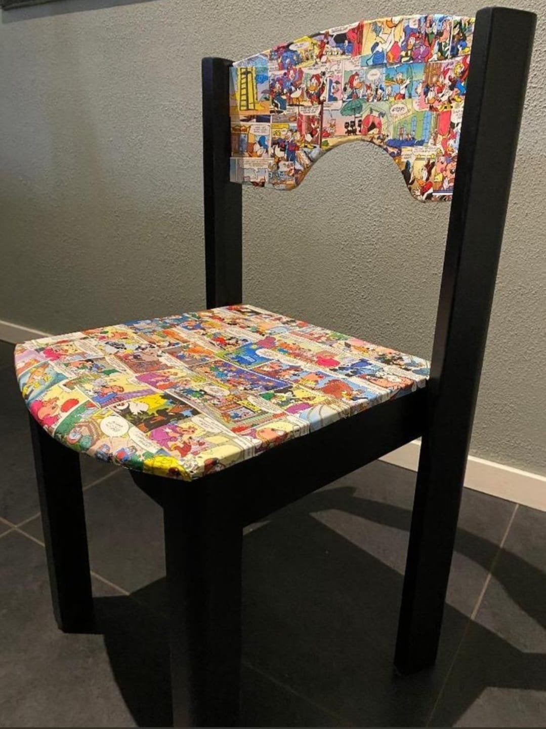 Unieke kinderstoel met Donald Duck strip print, Ophalen, Zwart, Nieuw, Eén