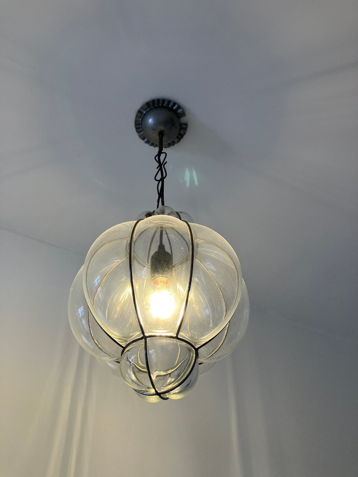 Vintage venetiaanse hanglamp glas, Ophalen, Gebruikt, 50 tot 75 cm, Glas