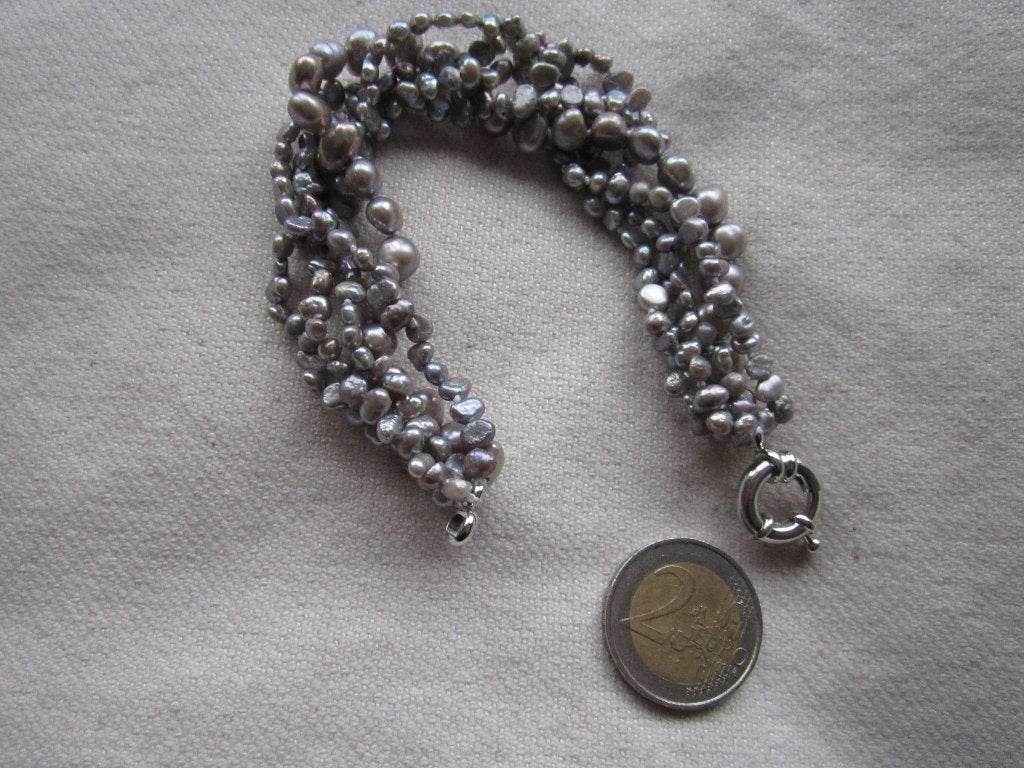 27.  Echte parels, zoetwaterparels, armband 19 cm, Sieraden, Tassen en Uiterlijk, Kettingen, Ophalen, Nieuw, Grijs, Overige materialen