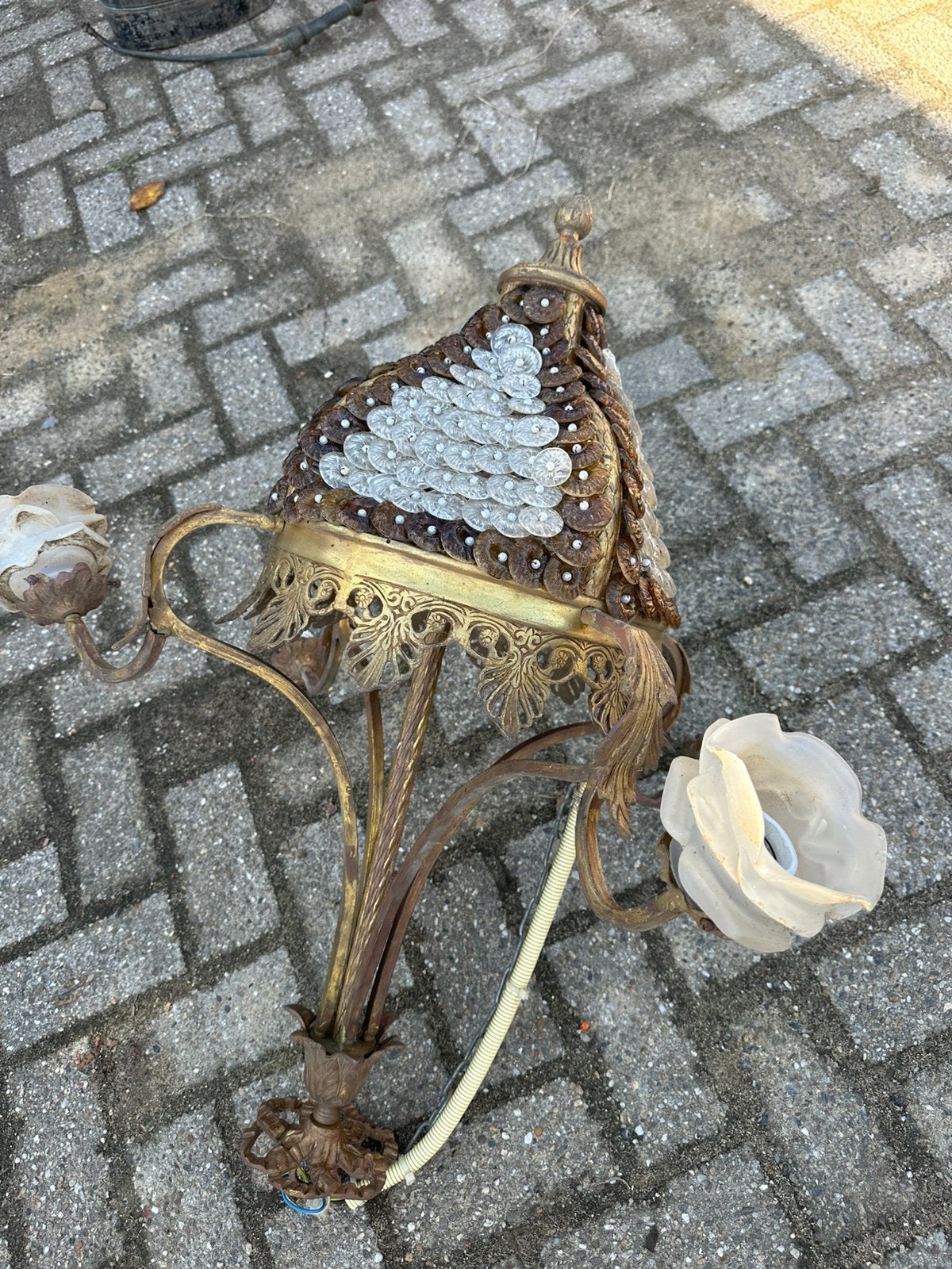 Antieke/brocante hanglang/kroonluchter, Ophalen, Zo goed als nieuw