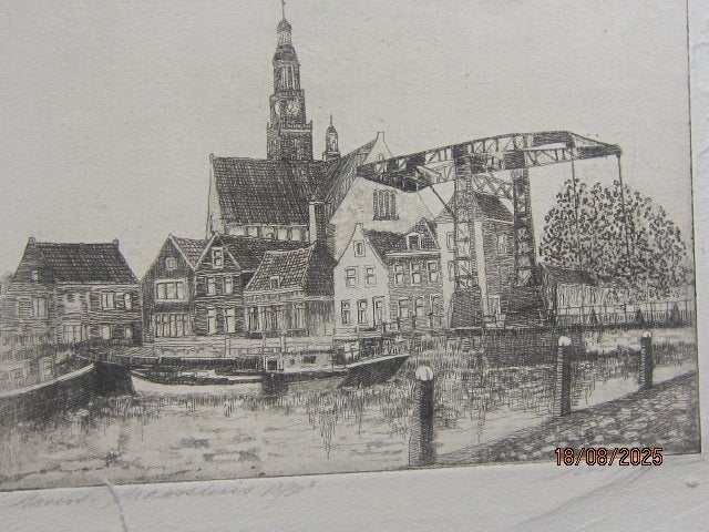 Losse ets Schiereiland of kerkeiland van Maasssluis, Antiek en Kunst, Kunst | Etsen en Gravures, Ophalen, Ets