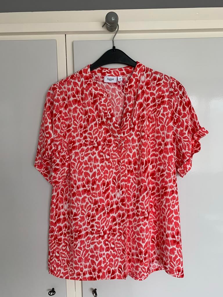 Saint Tropez Blouse met Rode Print - Maat M, Ophalen of Verzenden, Zo goed als nieuw, Maat 38/40 (M), Rood