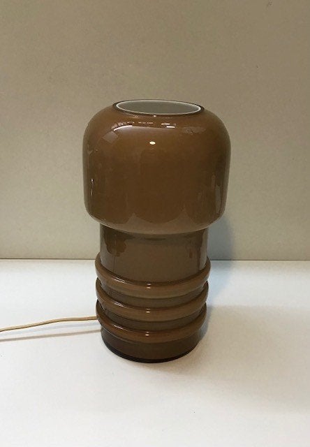 Vintage lichtbruine Scandinavisch mond geblazen glazen lamp, Scandinavisch, 32 cm, Ophalen of Verzenden, Bruin