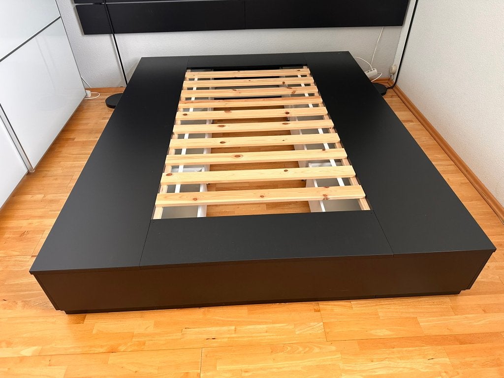 IKEA Nordli bed 160 x 200 met 6 lades (zonder hoofdbord), Huis en Inrichting, Ophalen, Zwart, Tweepersoons, Zo goed als nieuw