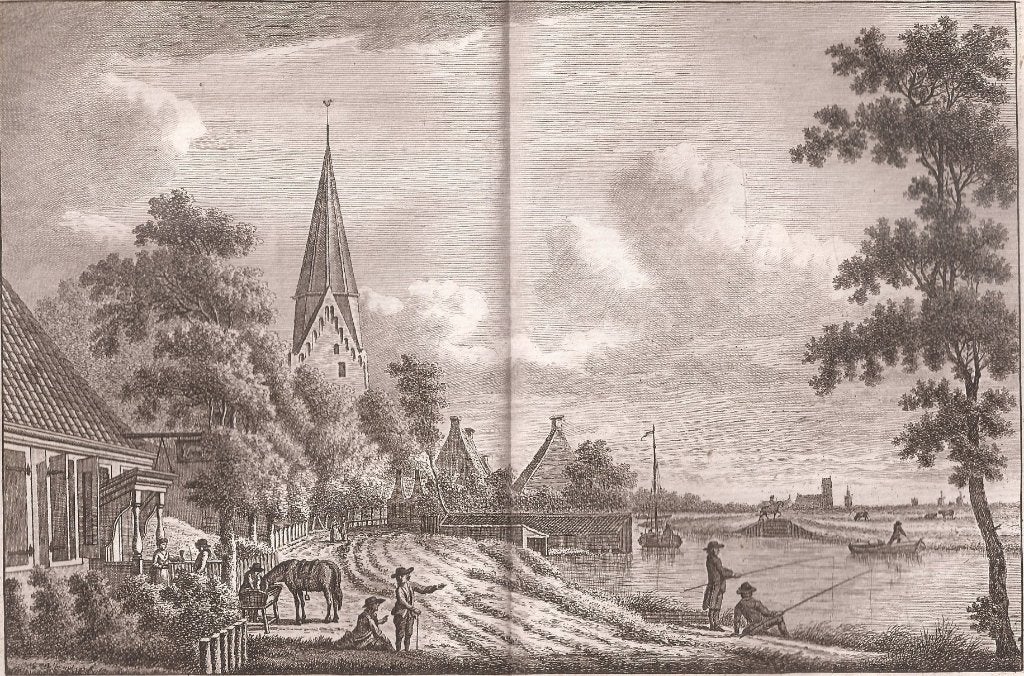 't Dorp Burgwerd na Bolsward te Zien  Kopergravure  Bendorp, Antiek en Kunst, Stadsgezicht, 23 cm, Ophalen of Verzenden, Gravure