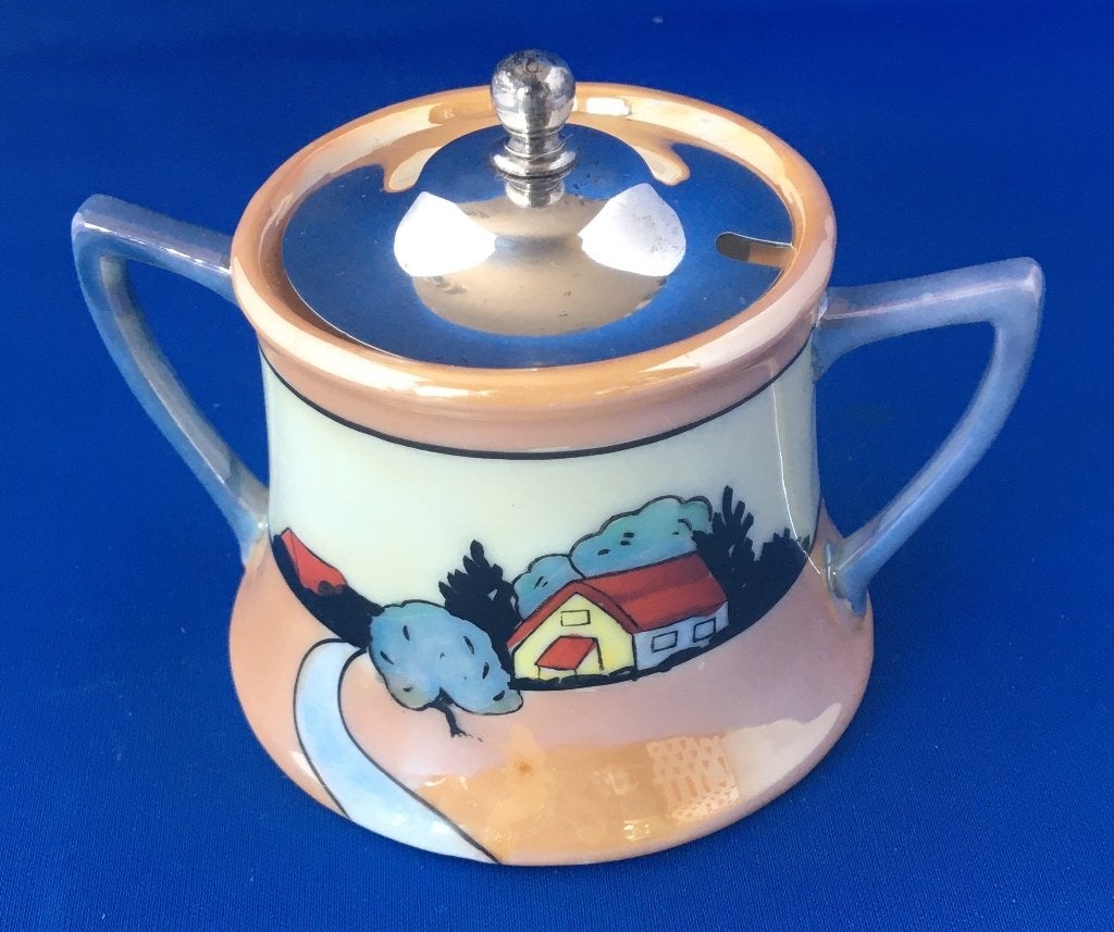 Vintage handgeschilderd lusterware porcelain suiker/jampot, Ophalen of Verzenden