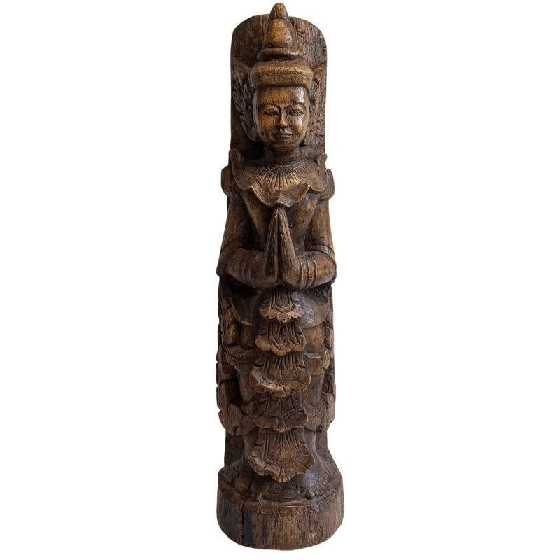 Birmese Nat-figuur Thagyamin – houten tempelbeeld – 19e eeuw