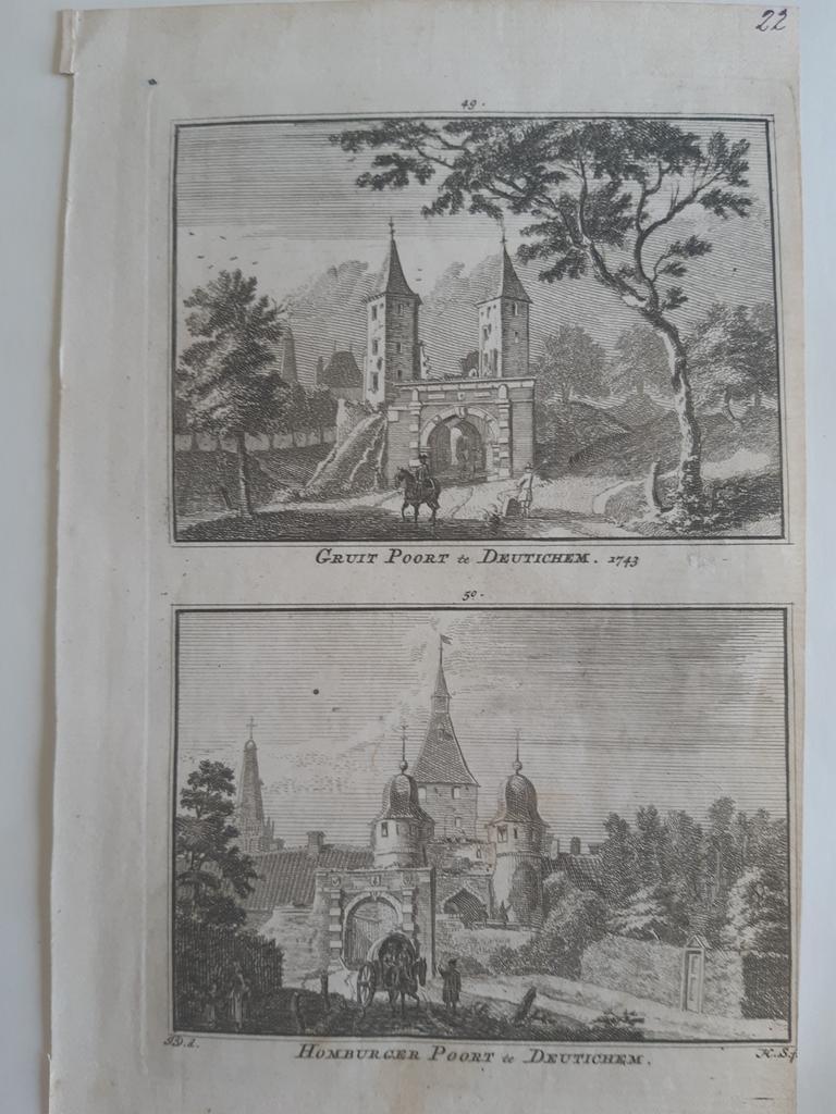 A49-50/ Gruitpoort en Homburgerpoort Deutichem / Doetichem, Antiek en Kunst, Kunst | Etsen en Gravures, Ophalen of Verzenden