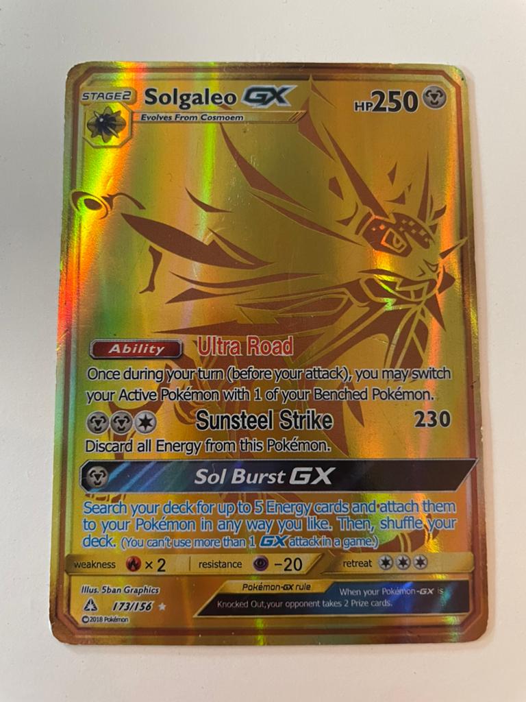 Pokémon Kaart Solgaleo GX 173/156 Gold, Hobby en Vrije tijd, Verzamelkaartspellen | Pokémon, Ophalen of Verzenden, Zo goed als nieuw
