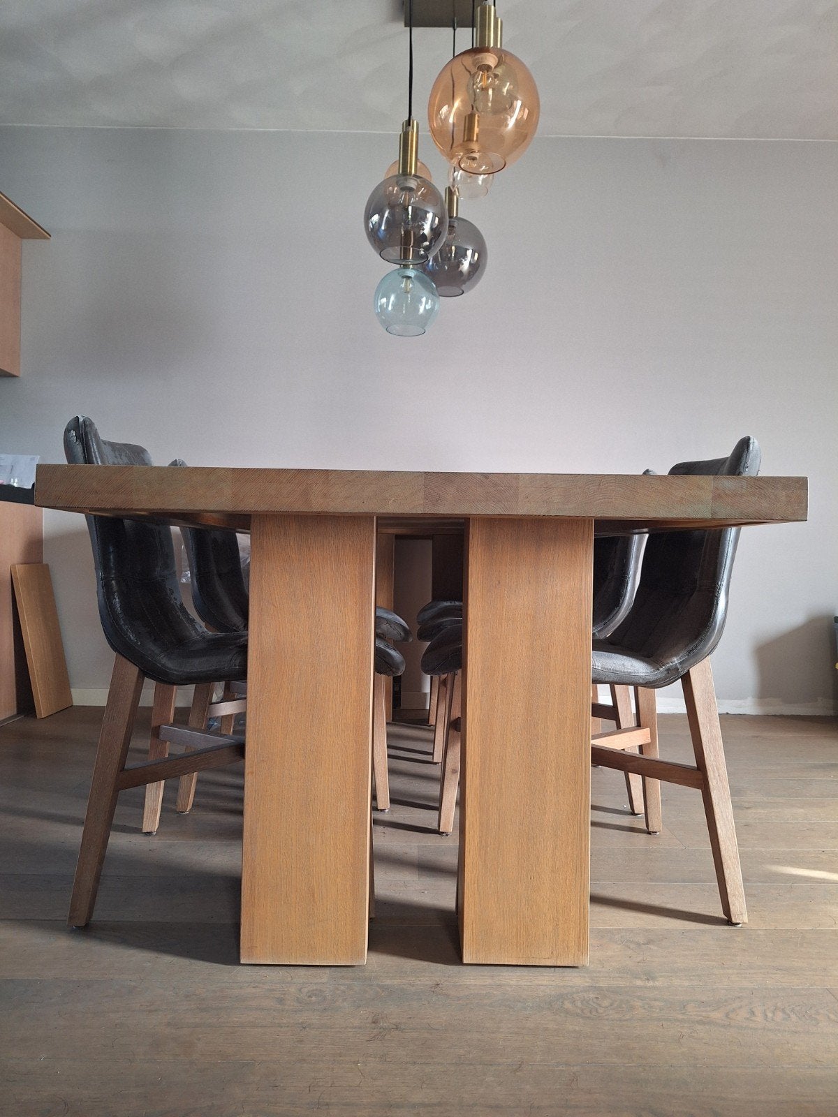 Robuuste eikenhouten eettafel - 210x110 cm, Ophalen, Modern, Industrieel, Landelijk, Gebruikt, 100 tot 150 cm
