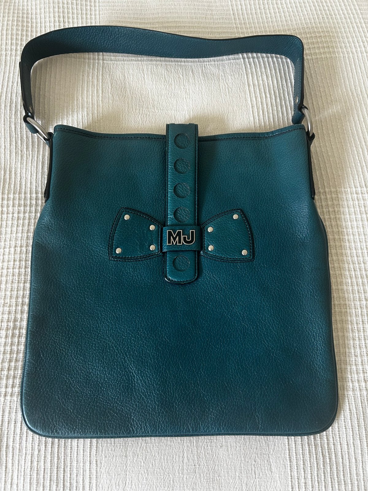 Marc Jacobs tas - Teal leer met lichte gebruikssporen, Ophalen of Verzenden, Gebruikt, Bruin, Handtas