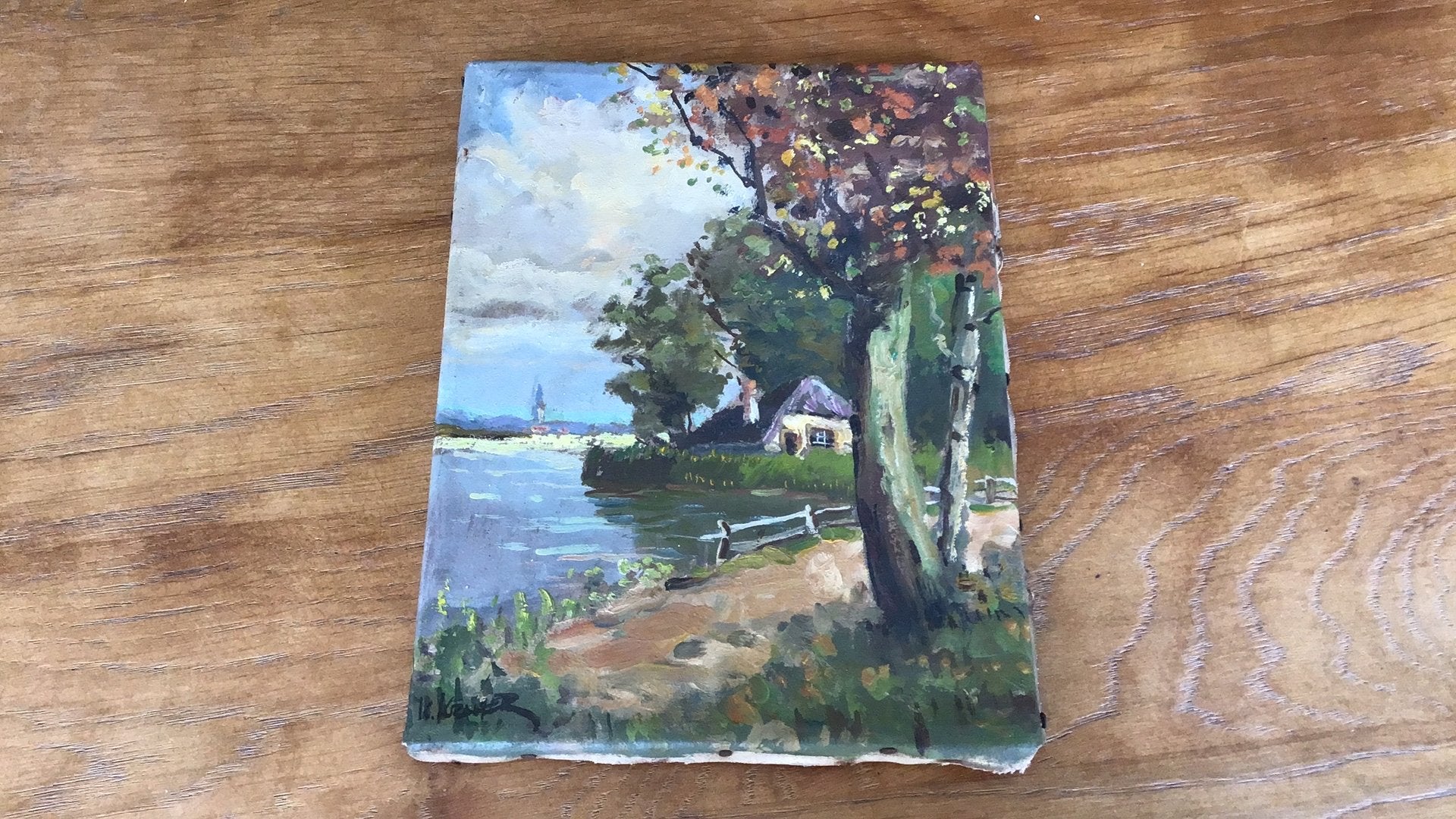 Sfeervol hollands landschap olieverf op doek oud, Origineel werk, Doek, Impressionistisch, Ophalen of Verzenden