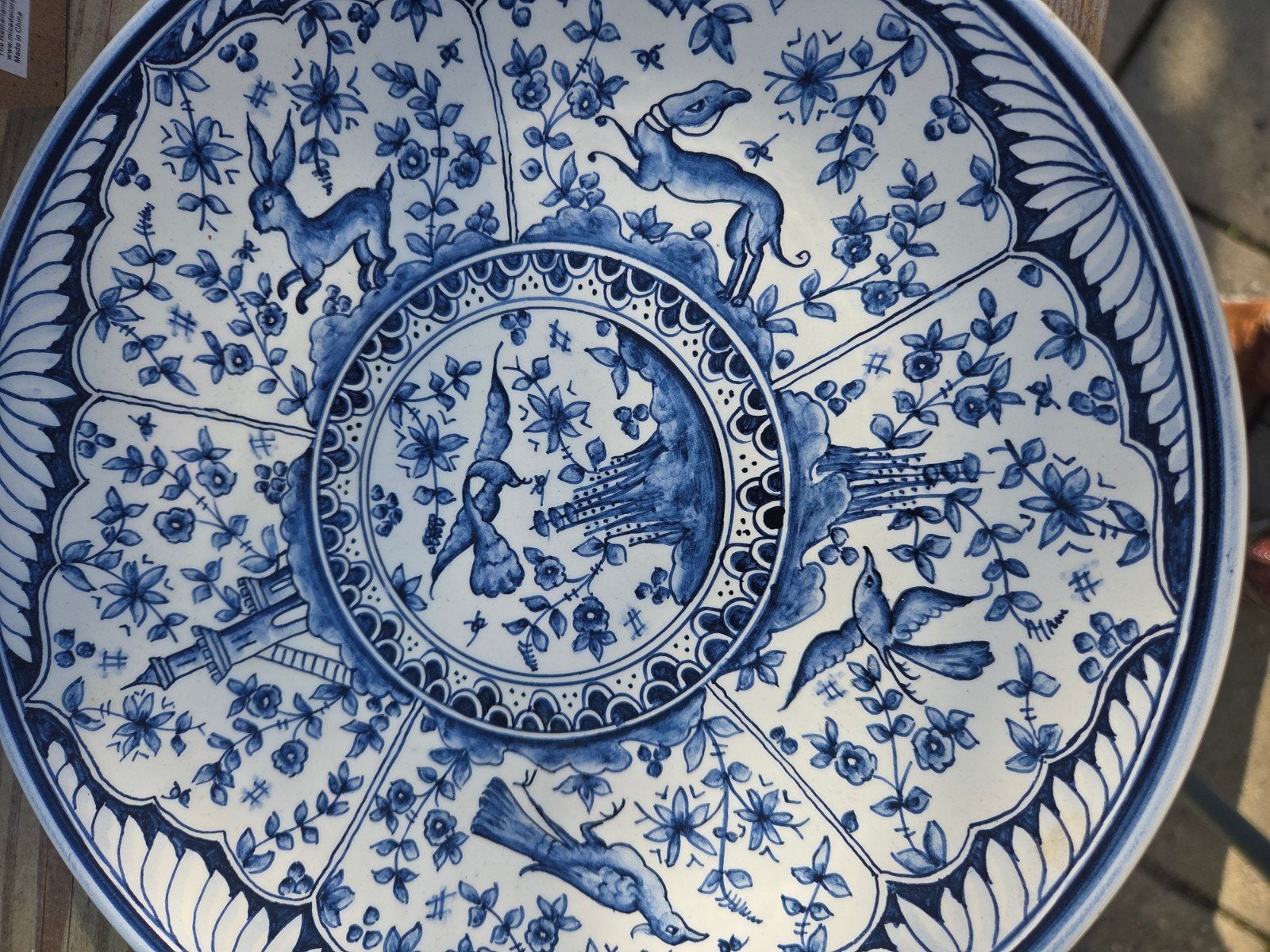 Groot blauw-wit keramieken sierbord - Real Cerâmica, Antiek en Kunst, Ophalen of Verzenden