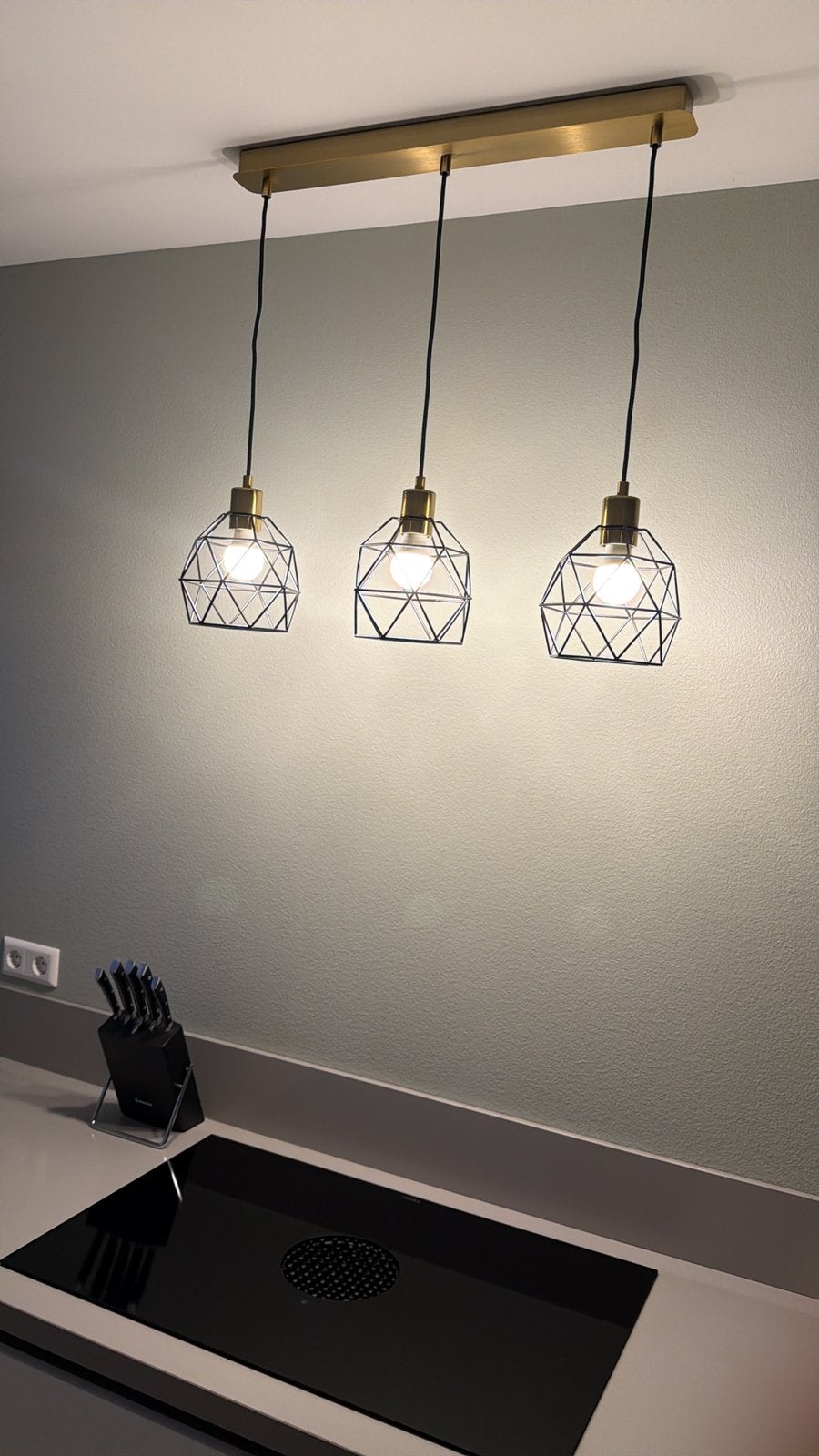 Industriële hanglamp 3-lichts goud/zwart, Huis en Inrichting, Lampen | Hanglampen, Ophalen, Zo goed als nieuw