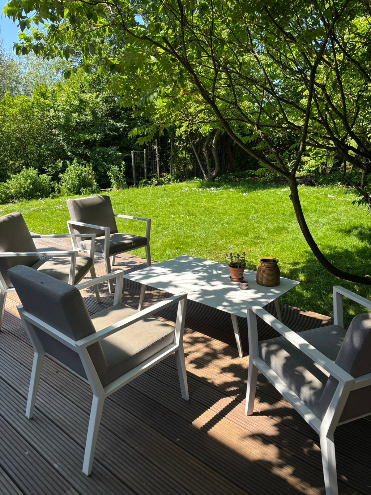 Aluminium tuinset 4x loungestoelen en 1x bijzettafel, Tuin en Terras, Tuinsets en Loungesets, Gebruikt, Loungeset, Aluminium, 4 zitplaatsen