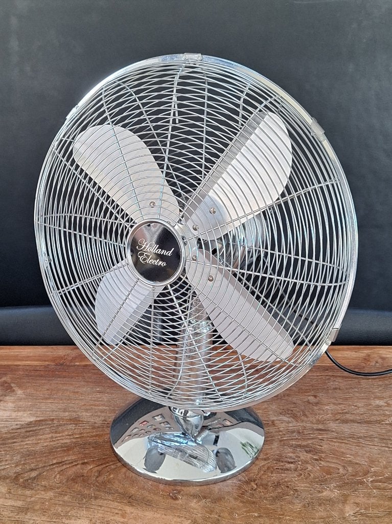 retro Holland Electro tafel-ventilator chroom, Gebruikt, Ophalen of Verzenden, Zilver, Metaal