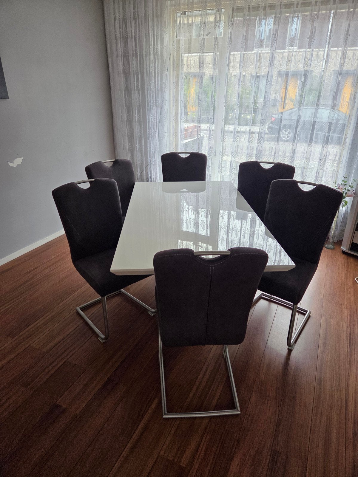 Moderne eettafel met 6 stoelen, Huis en Inrichting, Tafels | Eettafels, Gebruikt, Vijf personen of meer, 150 tot 200 cm, Modern