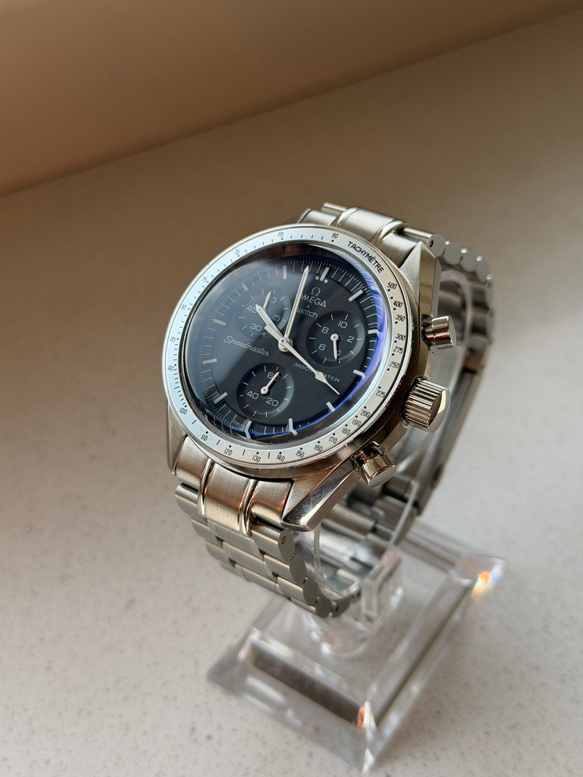 Omega x Swatch MoonSwatch Mission to Mercury –Metal Case Mod, Ophalen of Verzenden, Zo goed als nieuw, Staal, Omega