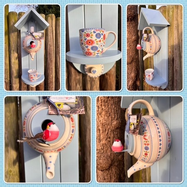 Cadeautip! Yvon Jaspers 'Kakelbont' Theepot Vogelhuisje, Tuin en Terras, Vogelhuisjes en Vogelbaden, Ophalen of Verzenden, Nieuw