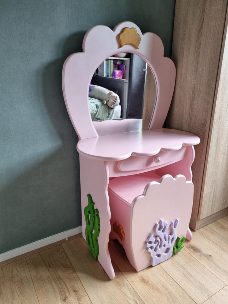 Roze kaptafel met krukje, Ophalen, Gebruikt, 100 tot 150 cm, Kinderlijk, prinsessenstijl