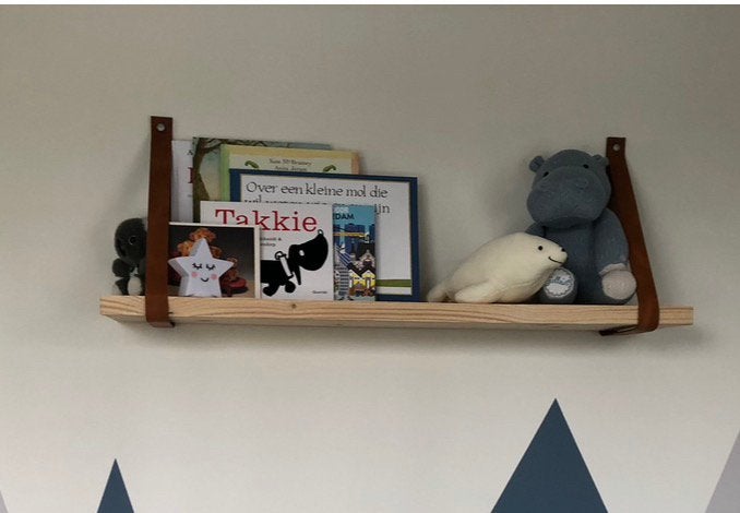 Wandplank, steigerhout/leer 90 cm, Ophalen of Verzenden, Zo goed als nieuw