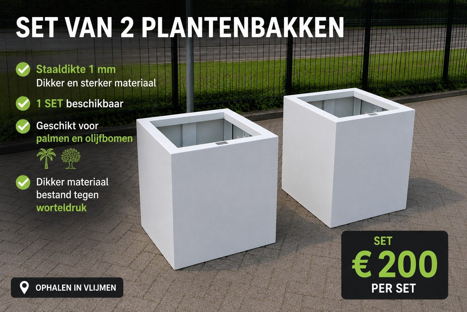 set 2x stalen plantenbak geschikt voor palmen olijfbomen etc, Ophalen, Nieuw, Metaal