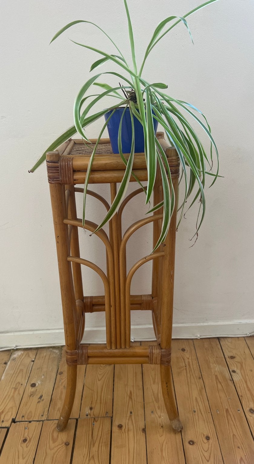 Vintage bamboe/rotan plantentafeltje of bijzettafeltje, Huis en Inrichting, Ophalen, Overige materialen, Minder dan 55 cm, Gebruikt