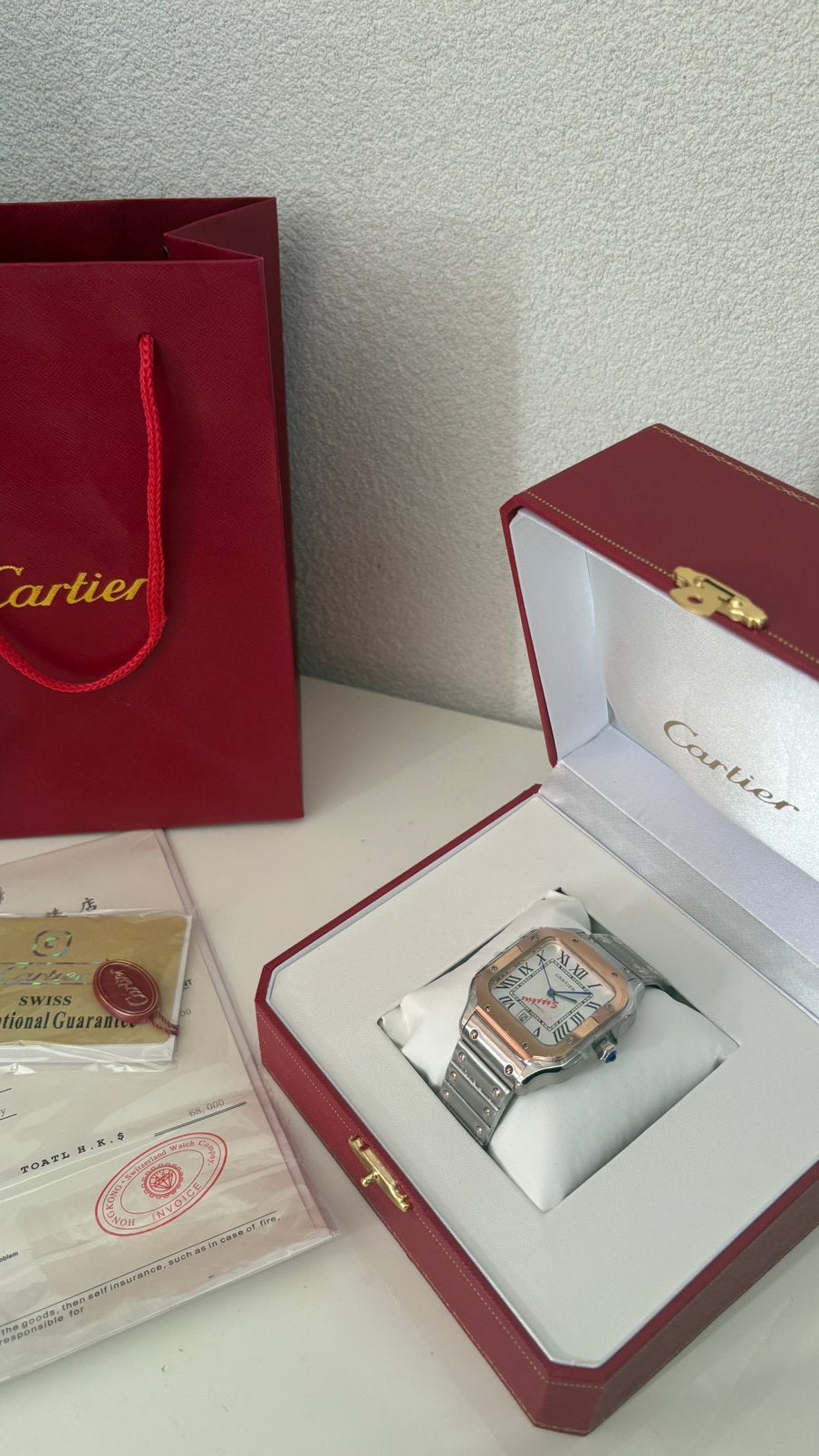 Cartier Santos de Cartier Rose 40MM Horloge, Nieuw, Ophalen of Verzenden, Android, Waterdicht