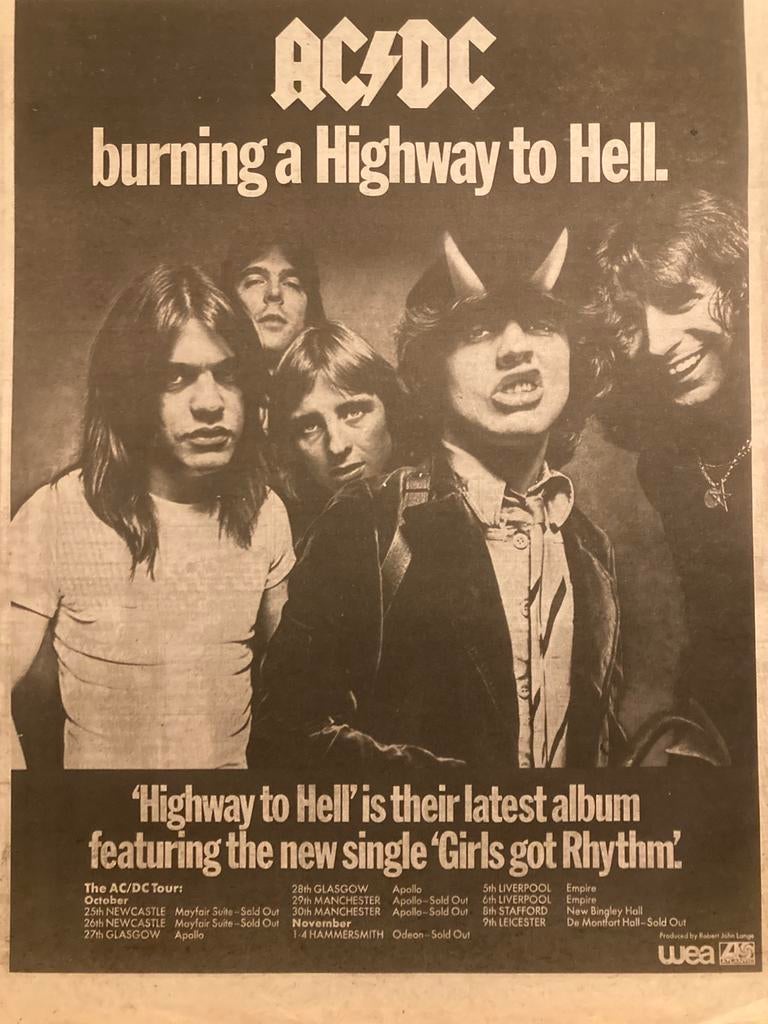 AC/DC Highway To Hell tour A3 advertentie, Ophalen of Verzenden, Zo goed als nieuw