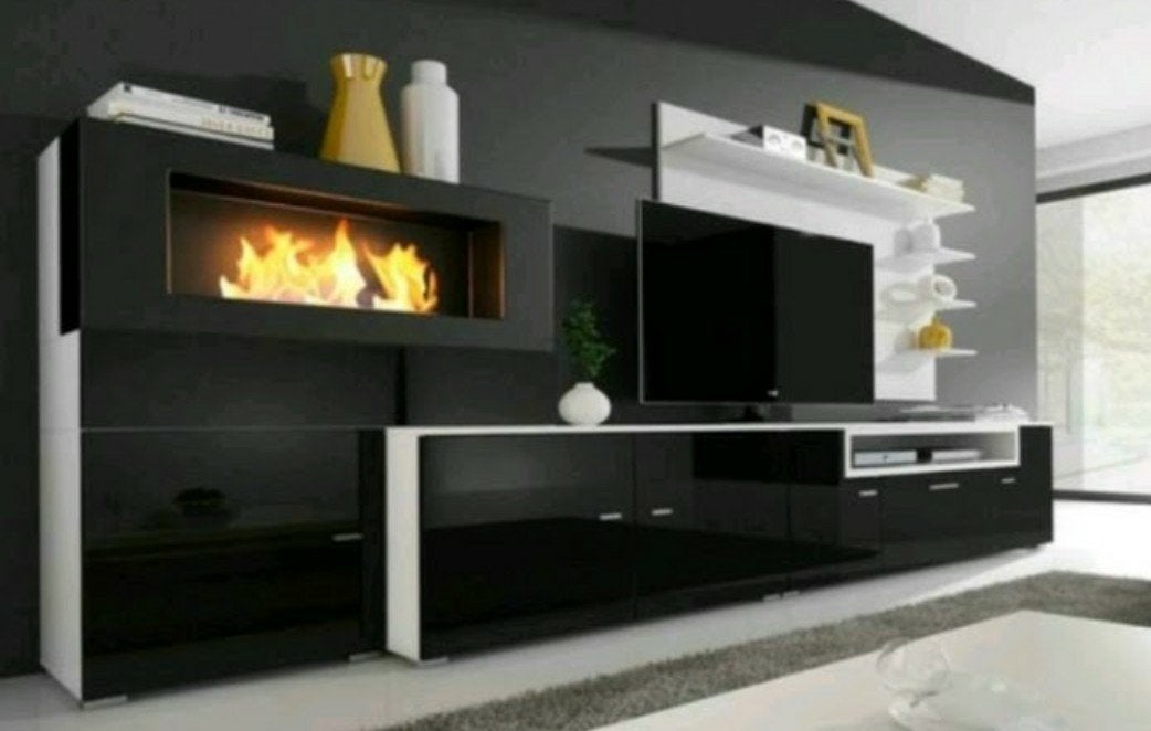 Groot TV -wandmeubel 290 cm met kratki bio ethanol haard, Huis en Inrichting, Ophalen of Verzenden