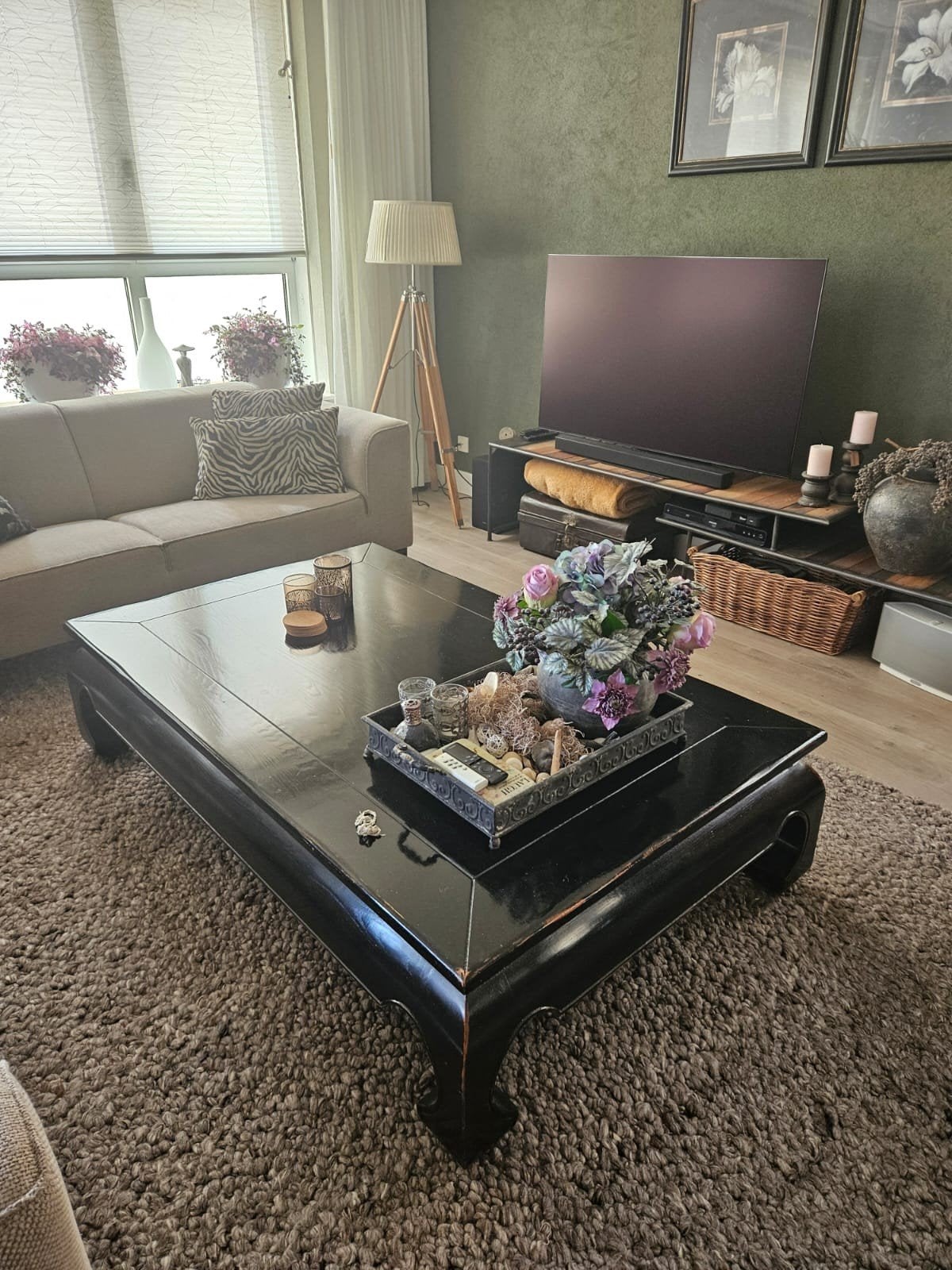 OPIUM Salon Tafel Massief Hout - Zwart, Oosters, Koloniaal, Gebruikt, Ophalen of Verzenden, Overige houtsoorten