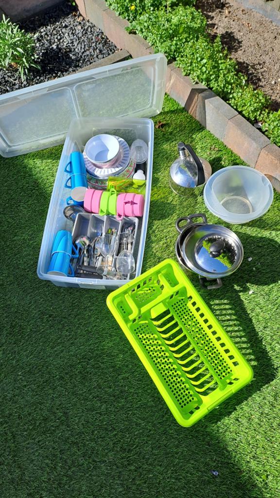 Kampeer keuken accessoires. Melamine/ plastic., Ophalen, Zo goed als nieuw