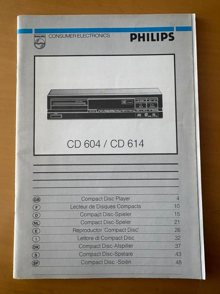 Handleiding Philips CD 604 / CD 614, Audio, Tv en Foto, Cd-spelers, Ophalen of Verzenden, Zo goed als nieuw, Philips