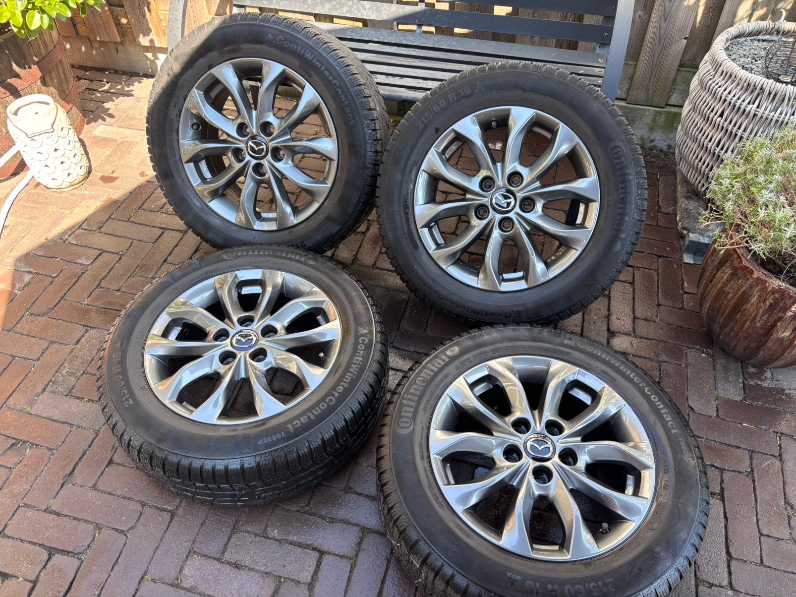 4x 16 inch Mazda lichtmetalen velgen + winterbanden |5x114.3, Ophalen, Velg(en), 16 inch, Winterbanden