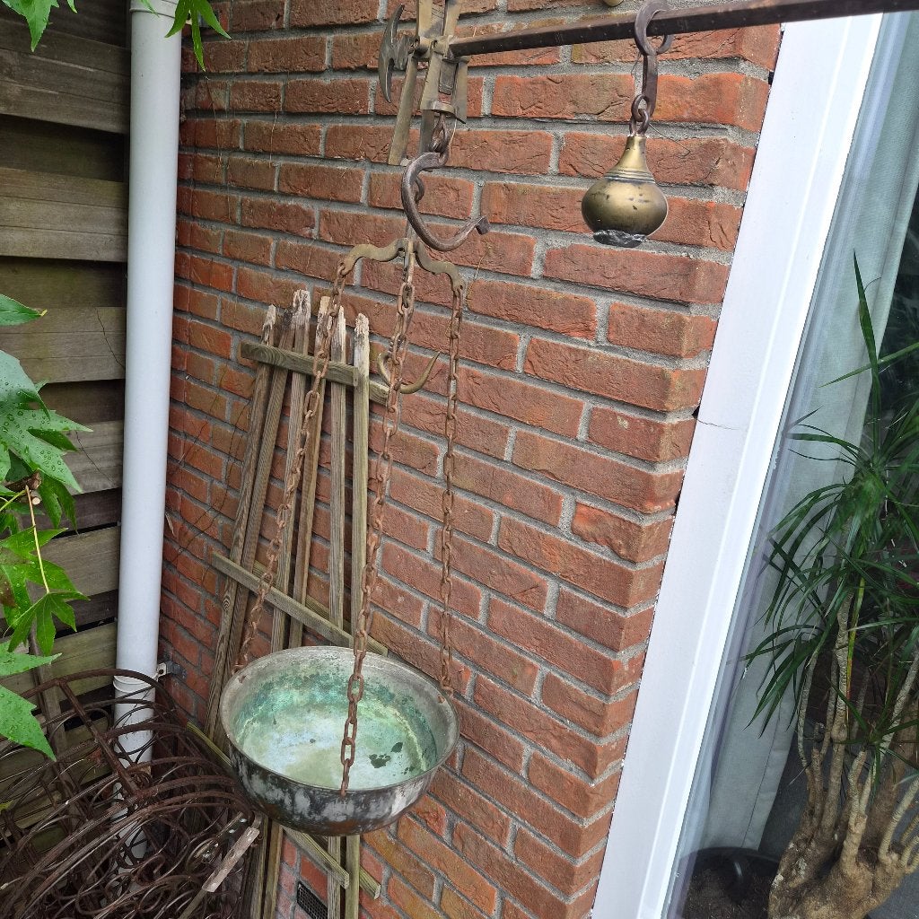 Antieke koperen unster weegschaal (compleet), Antiek en Kunst, Antiek | Koper en Brons, Ophalen