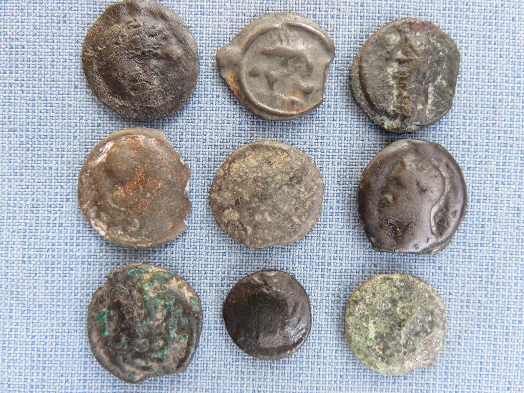 9 Keltische potin munten - 1e eeuw B.C., Ophalen of Verzenden, Tin, Setje