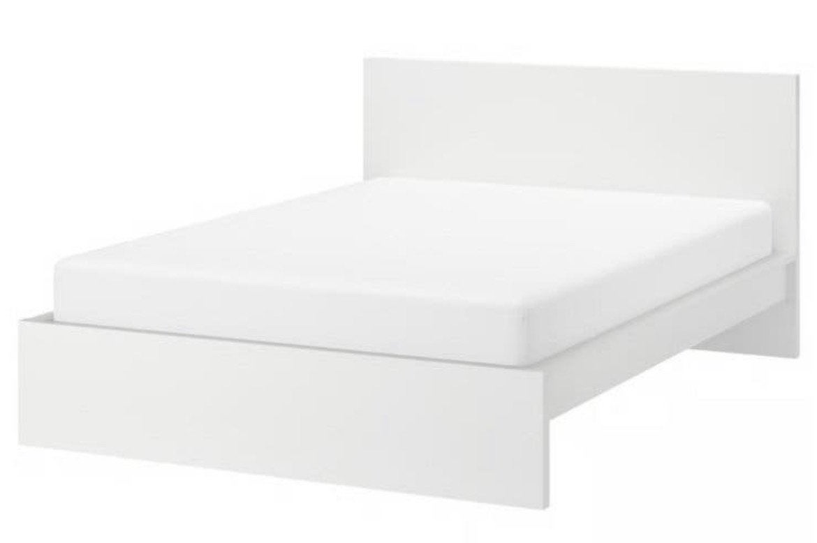 Ikea bed Malm wit 160 cm - laag!, Ophalen, Gebruikt, Wit, Tweepersoons
