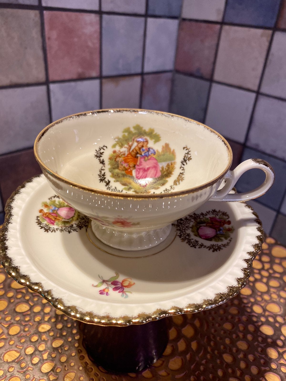 J.G. en Zn.-H-,antieke/vintage kop en schotel,kop diam.10 cm, Antiek en Kunst, Antiek | Servies los, Ophalen of Verzenden