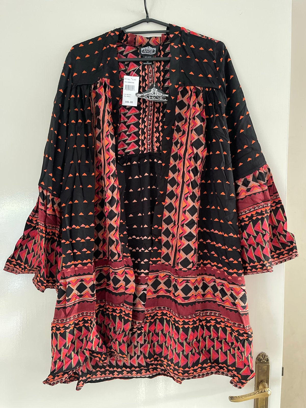 Angie Zwarte kimono/ vest met Geometrische Print - Maat S, Verzenden, Nieuw, Maat 36 (S), Zwart