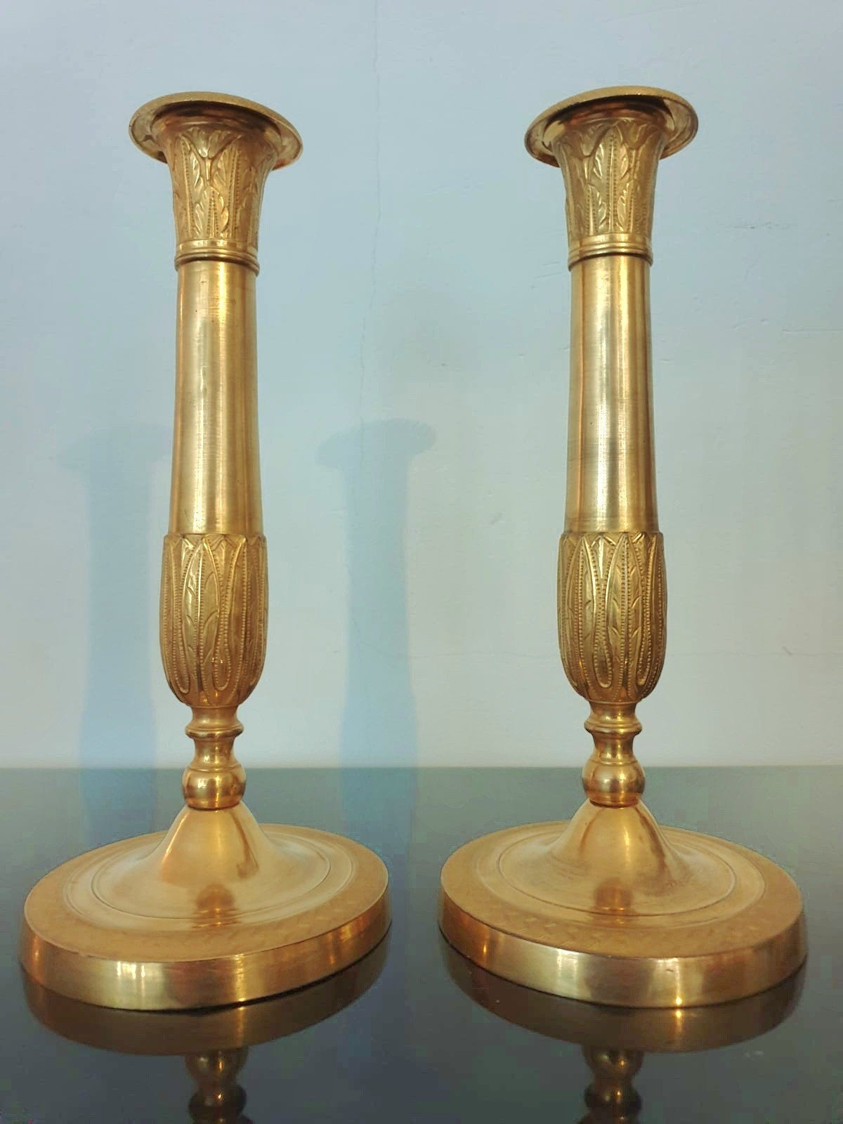 Stel verguld bronzen Empire kandelaard, Ophalen, Koper of Brons