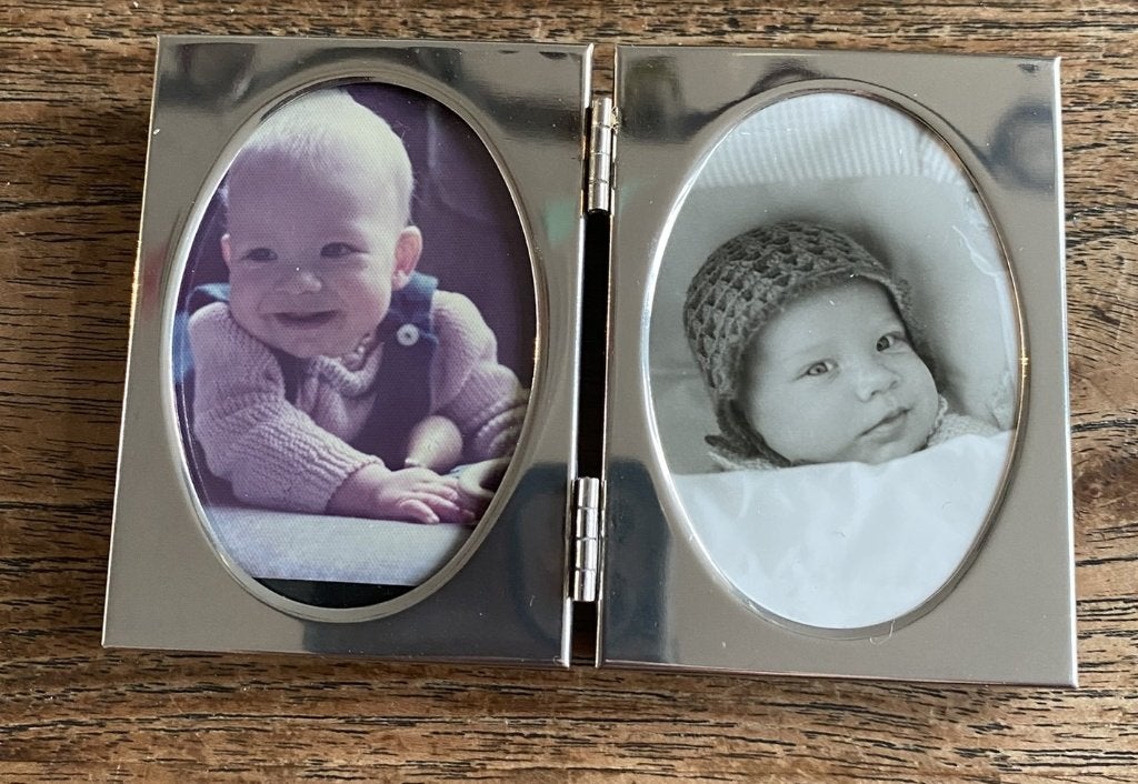 Vintage Dubbel fotolijstje (975) voor pasfoto's, Ophalen of Verzenden